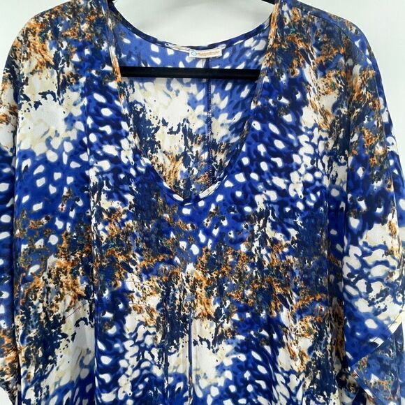 Rubber Ducky Women's Blue Gold White Abstract Tie Dye Kaftan Dress One Size - Picture 2 of 5